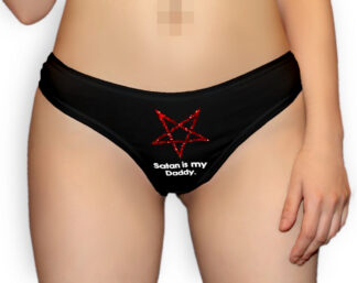 'Satan is my Daddy' thongs with sparkling red pentagram